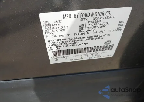 2017 Ford Explorer Platinum из США, поврежденный, VIN 1FM5K8HT1HGD88707